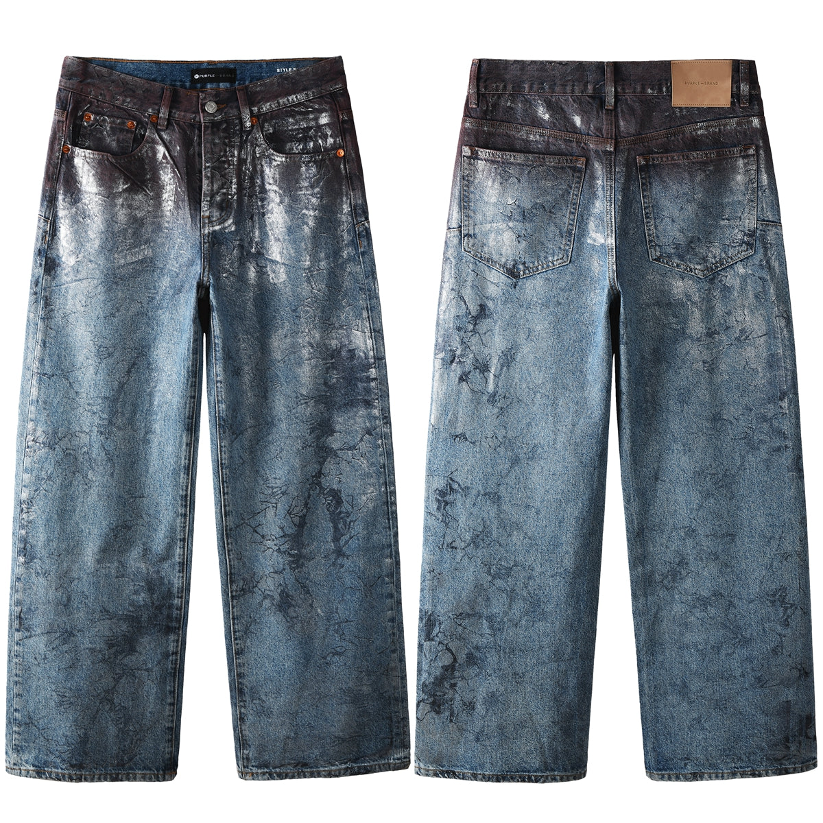 Mens Wide Leg Jeans Blue Denim with Dark Gradient Glossy Finish Vintage Streetwear Style 109