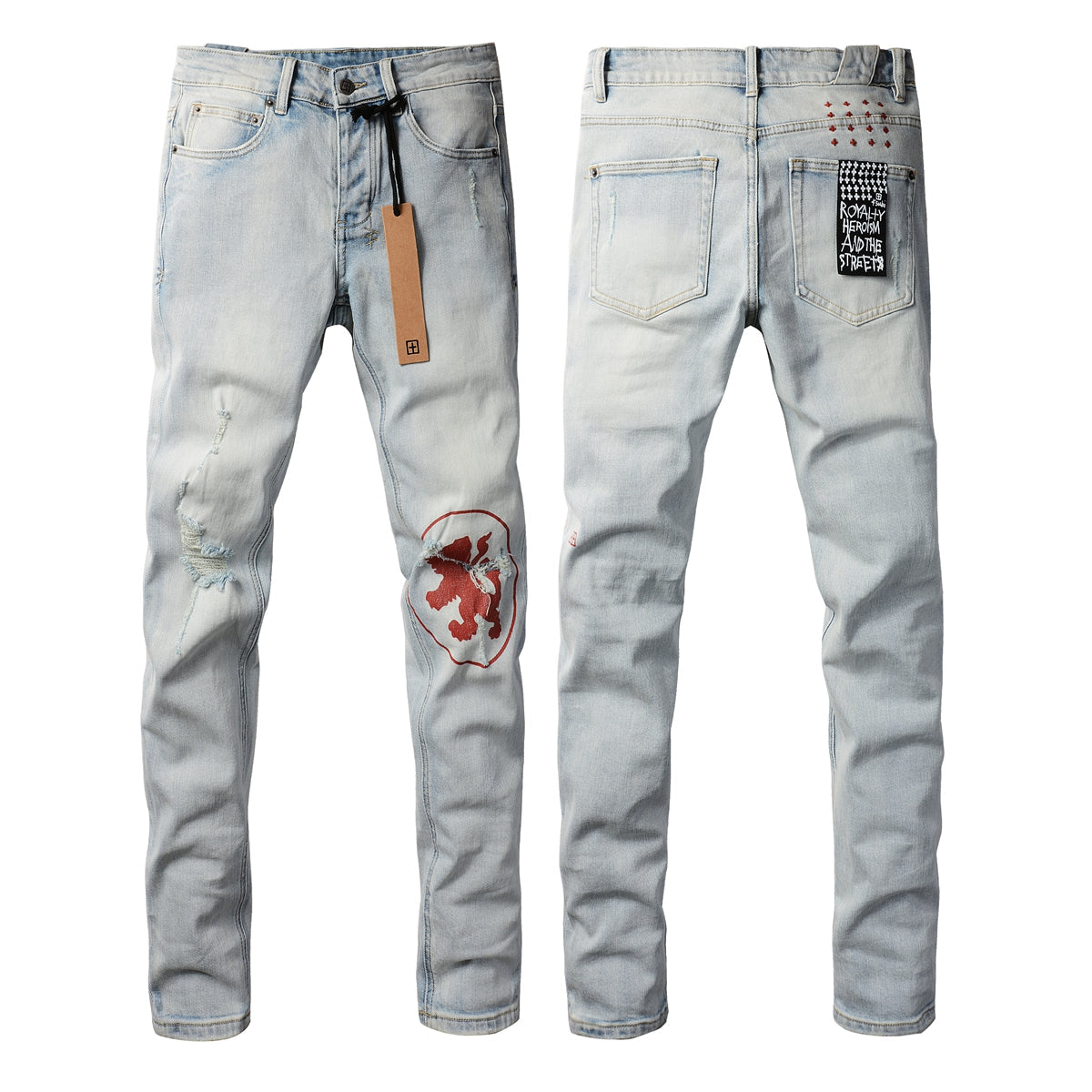 Classic Blue Ripped Jeans with Distressed Knees 3008