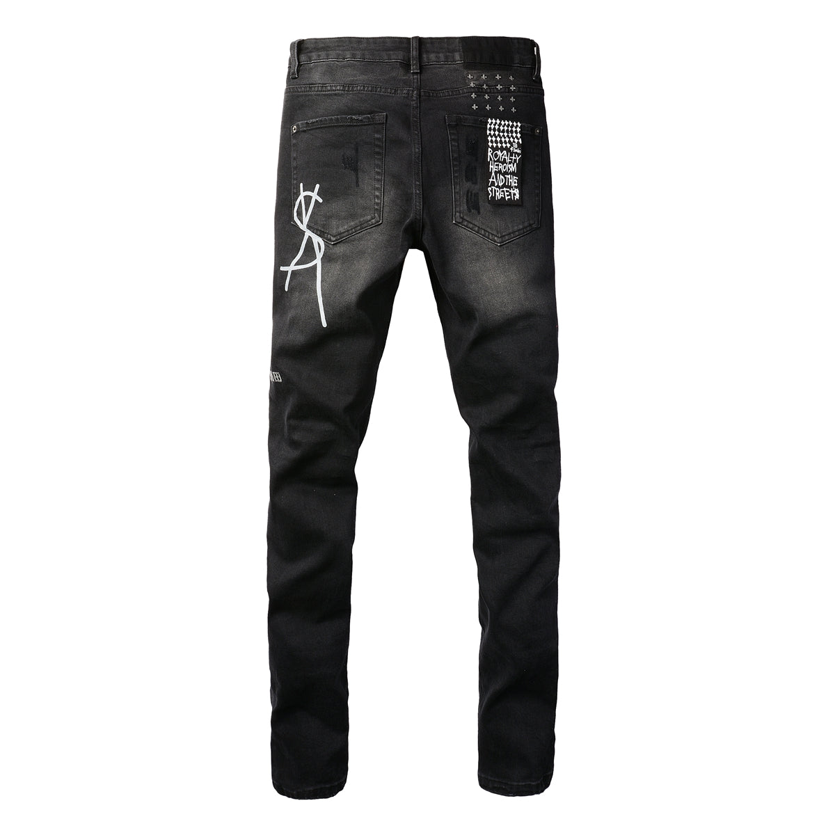 Slim Fit Black Denim with Distressed Details 3015