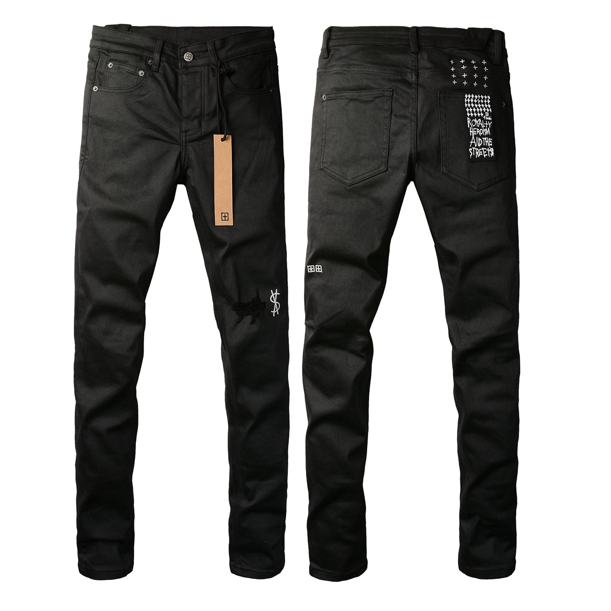Solid Black Straight-Leg Jeans with Logo Detail 3020