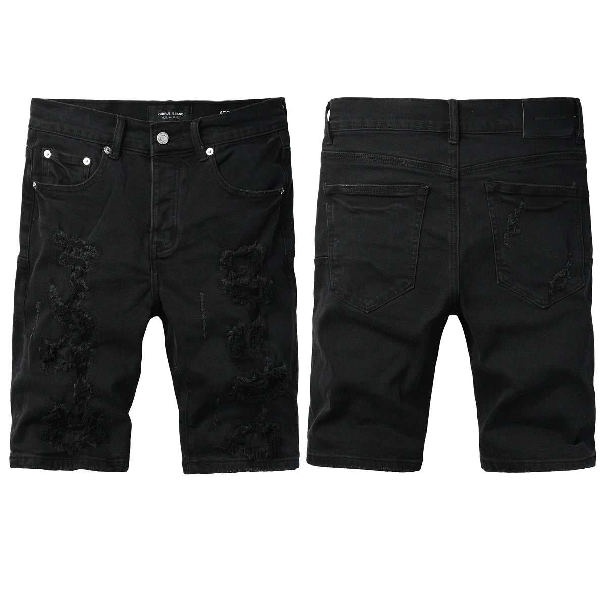 Edgy Distressed Black Denim Shorts with Destroyed Rips for Men’s Summer Fashion 5108