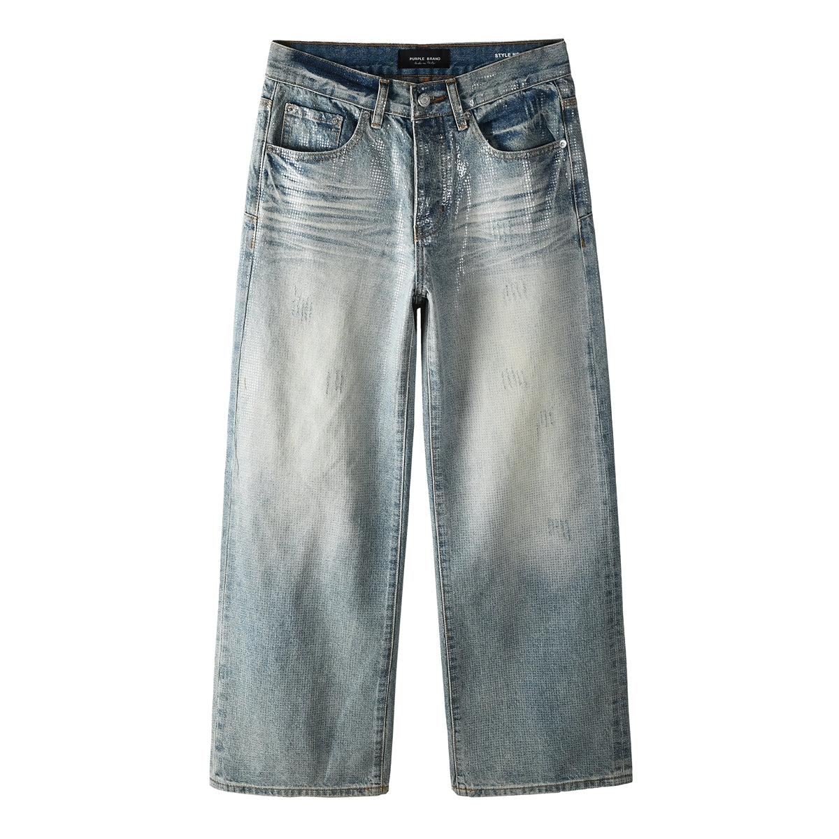 Men’s Light Blue Wide Leg Jeans with Shiny Textured Grid Finish Vintage Street Loose Denim Pants 103