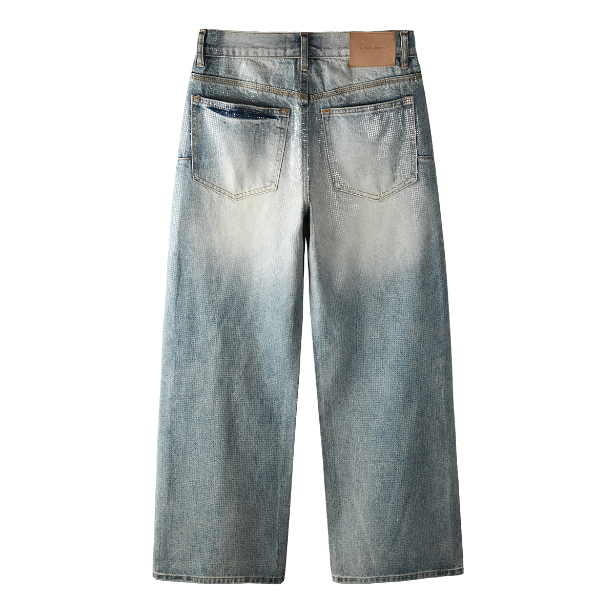 Men’s Light Blue Wide Leg Jeans with Shiny Textured Grid Finish Vintage Street Loose Denim Pants 103