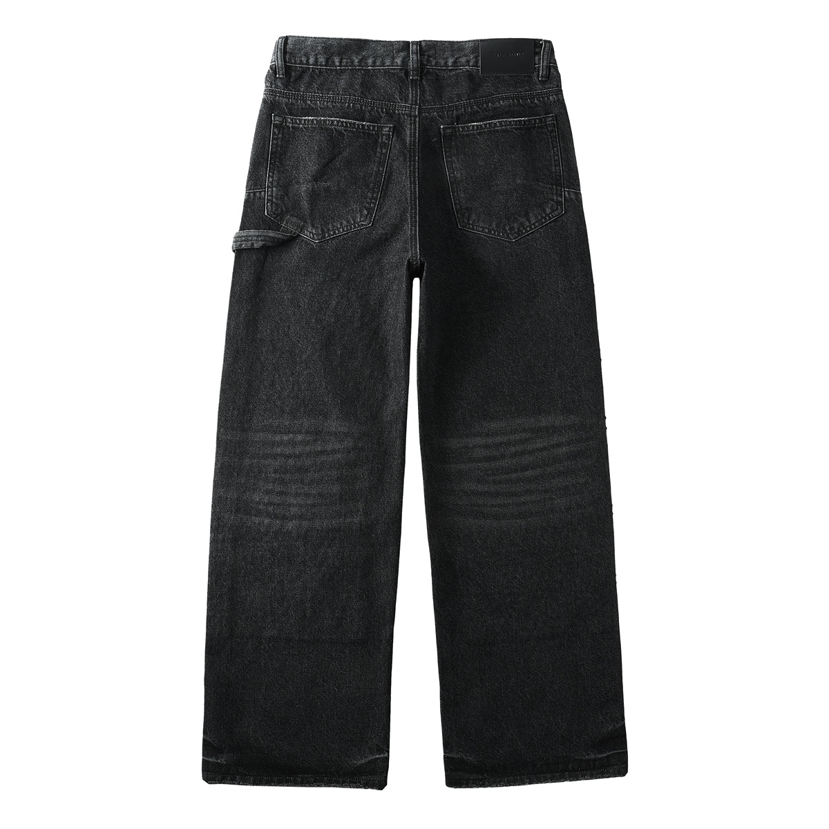 Men's Wide Leg Black Denim Jeans with Studded Front Panels and Streetwear Workwear Inspired Design 104