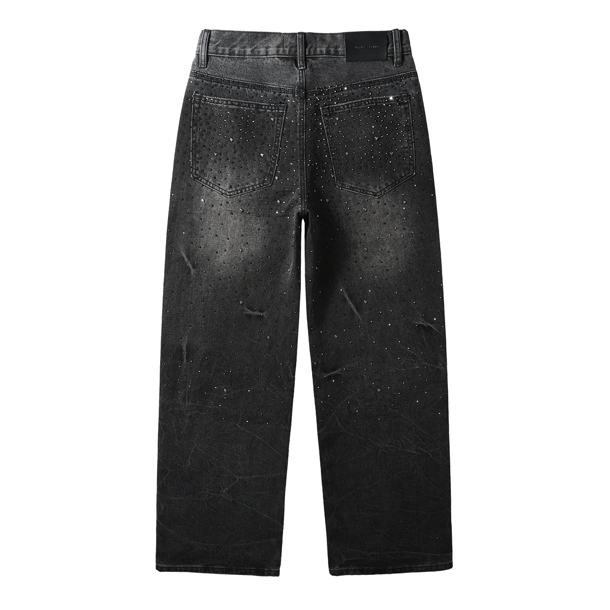 Men’s Oversized Streetwear Jeans in Vintage Black with Full-Length Glitter Detailing and Urban Luxury Vibe 105