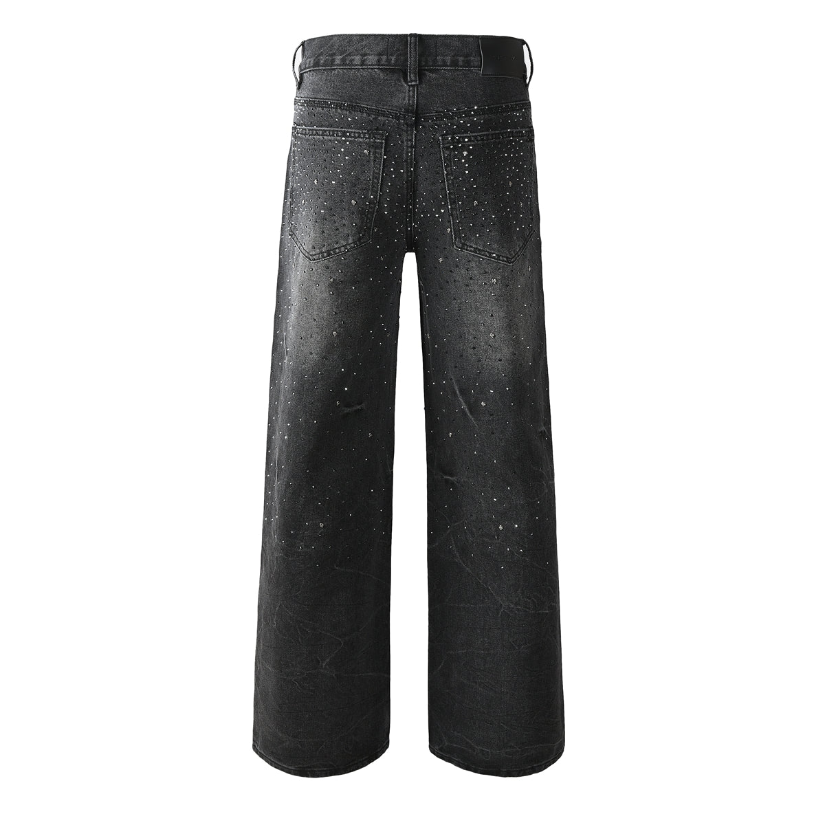 Men’s Oversized Streetwear Jeans in Vintage Black with Full-Length Glitter Detailing and Urban Luxury Vibe 105