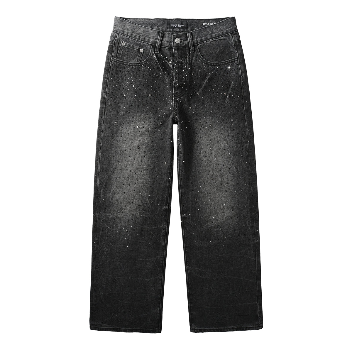 Men’s Oversized Streetwear Jeans in Vintage Black with Full-Length Glitter Detailing and Urban Luxury Vibe 105