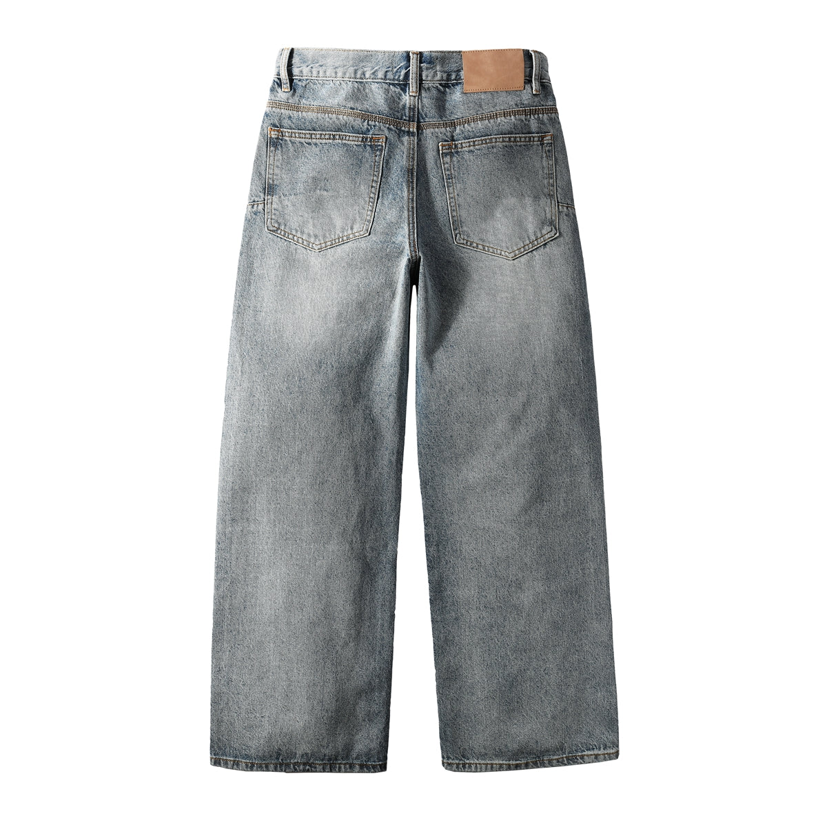 Trendy Men’s Loose Fit Denim Jeans in Light Blue with Holographic Shine and Washed Vintage Base 108