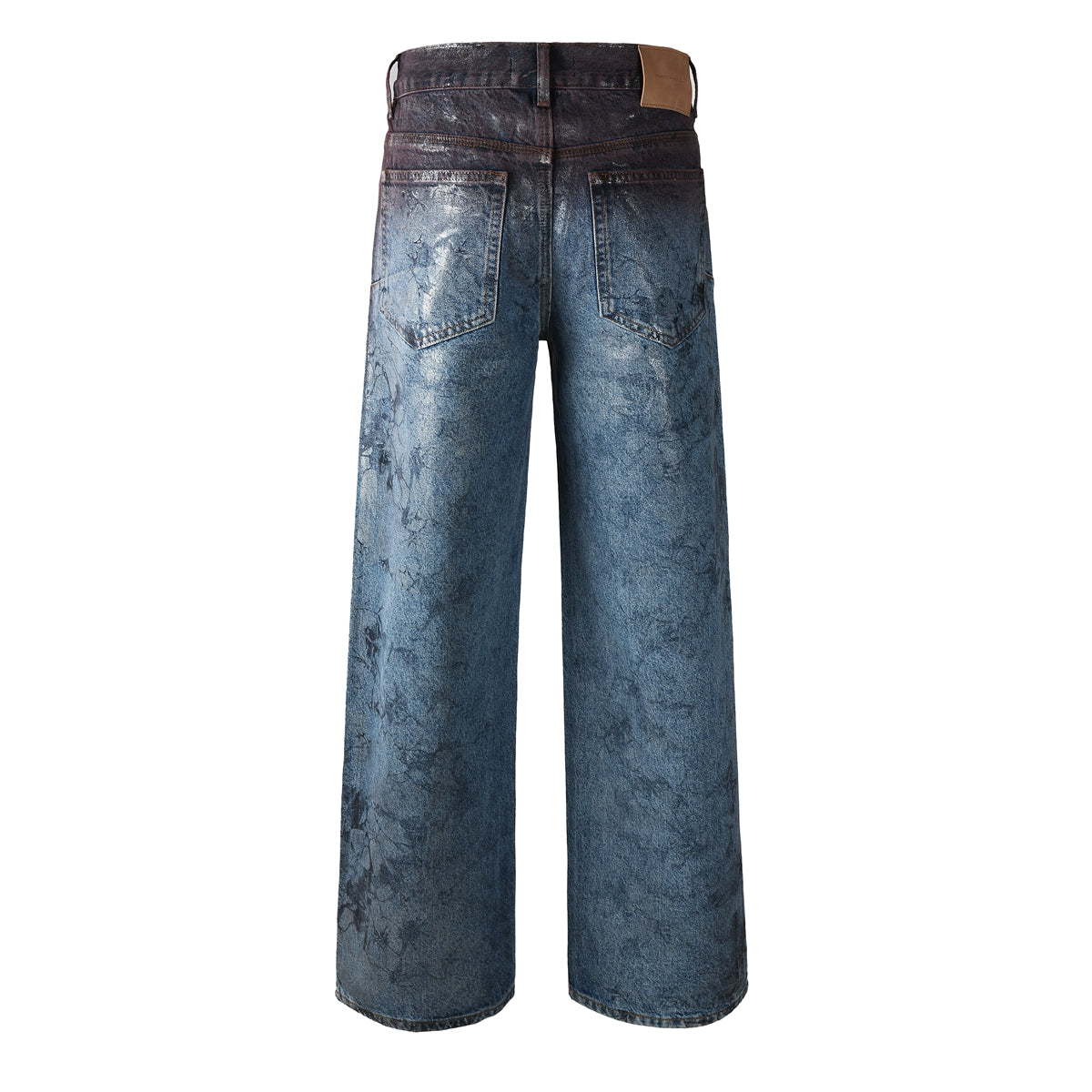 Mens Wide Leg Jeans Blue Denim with Dark Gradient Glossy Finish Vintage Streetwear Style 109
