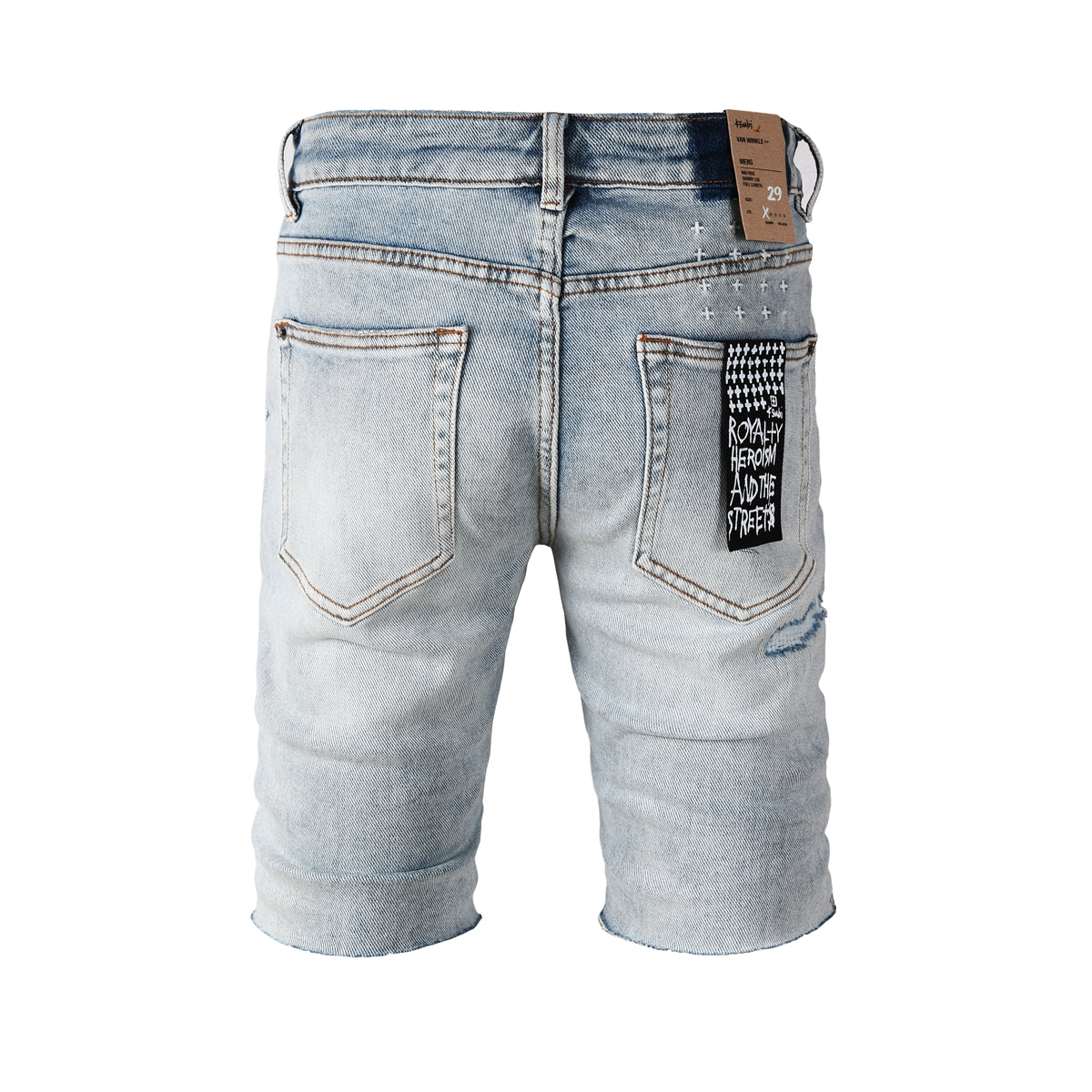 Men's Vintage Light Wash Ripped Denim Shorts with Raw Cut Hem and Distressed Details 2003
