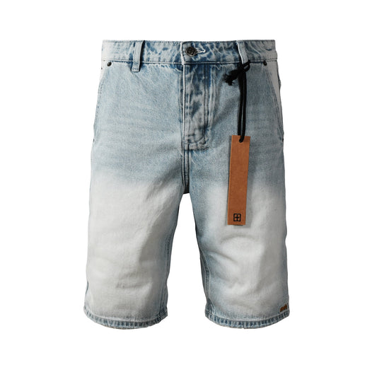 Men Streetwear Denim Shorts Light Washed Blue with Graphic Patch and Relaxed Fit 2005