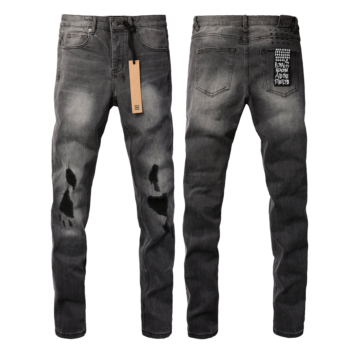 Urban Gray Ripped Jeans with Bold Black Graffiti Accents 3003
