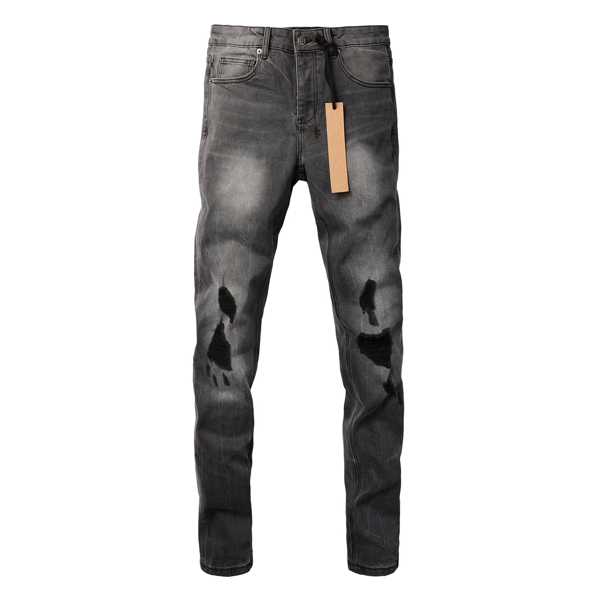 Urban Gray Ripped Jeans with Bold Black Graffiti Accents 3003