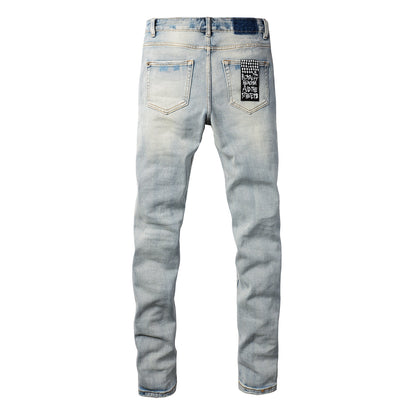 Casual Light Blue Jeans with Frayed Rips 3006