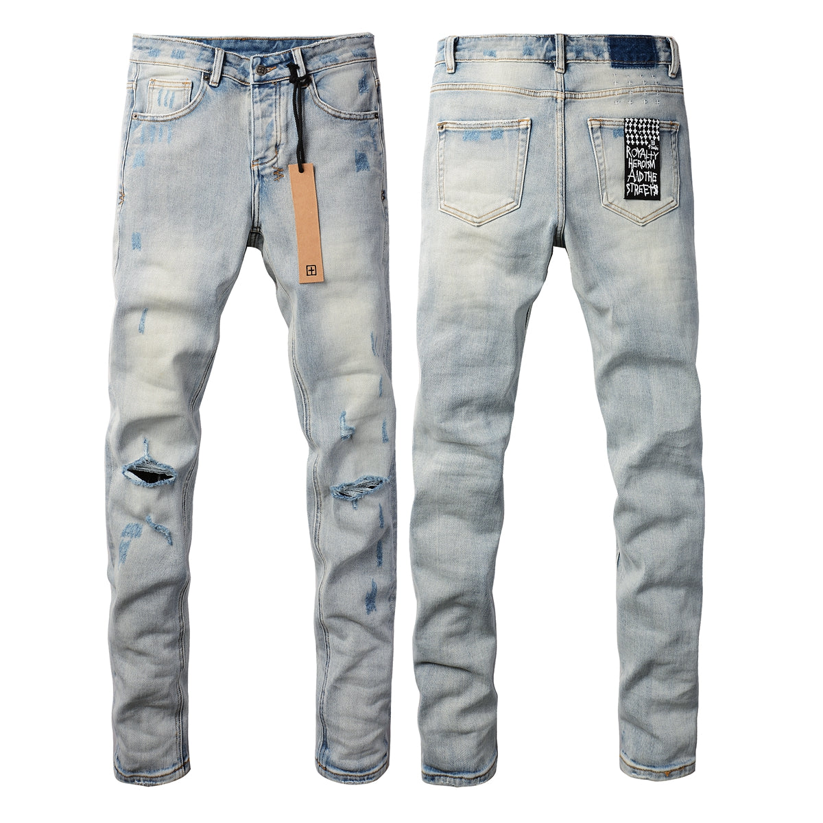 Casual Light Blue Jeans with Frayed Rips 3006