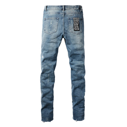 Edgy Blue Denim with Distressed Rip Accents 3007
