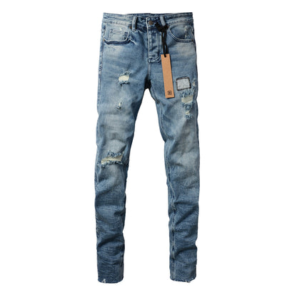 Edgy Blue Denim with Distressed Rip Accents 3007