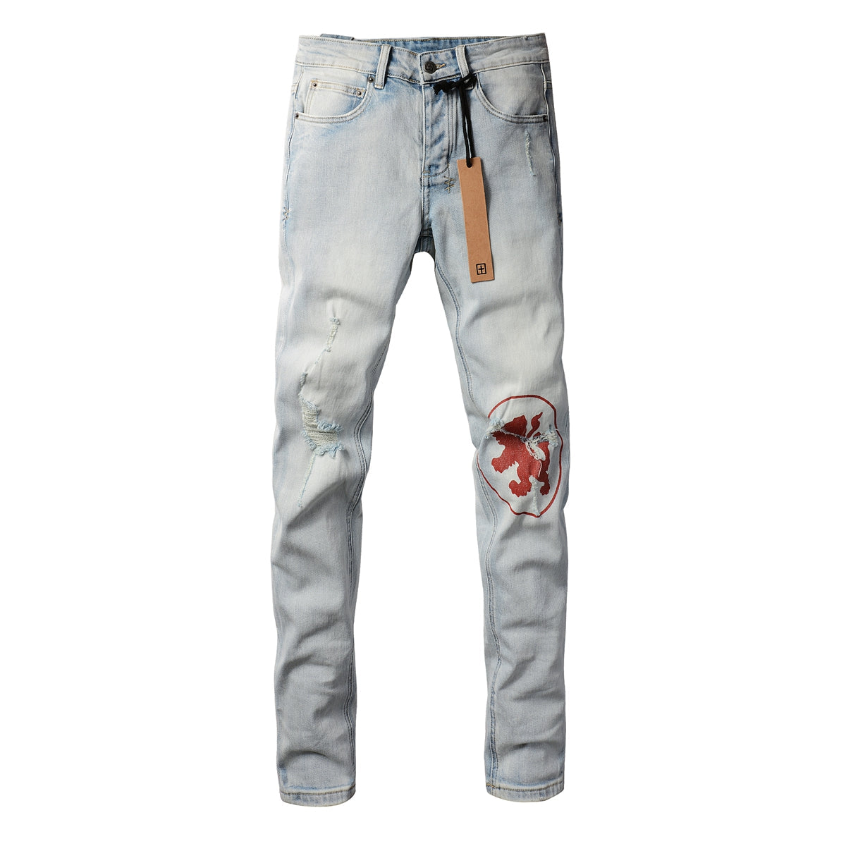 Classic Blue Ripped Jeans with Distressed Knees 3008