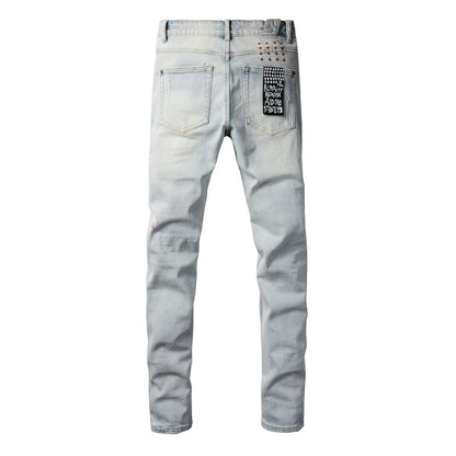 Classic Blue Ripped Jeans with Distressed Knees 3008