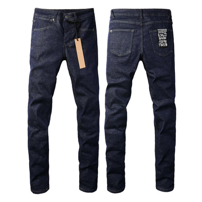 Navy Straight-Leg Jeans with Minimalist Design 3011
