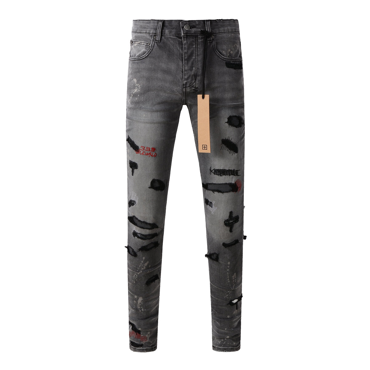 Casual Gray Skinny Jeans with Bold Distressing 3014