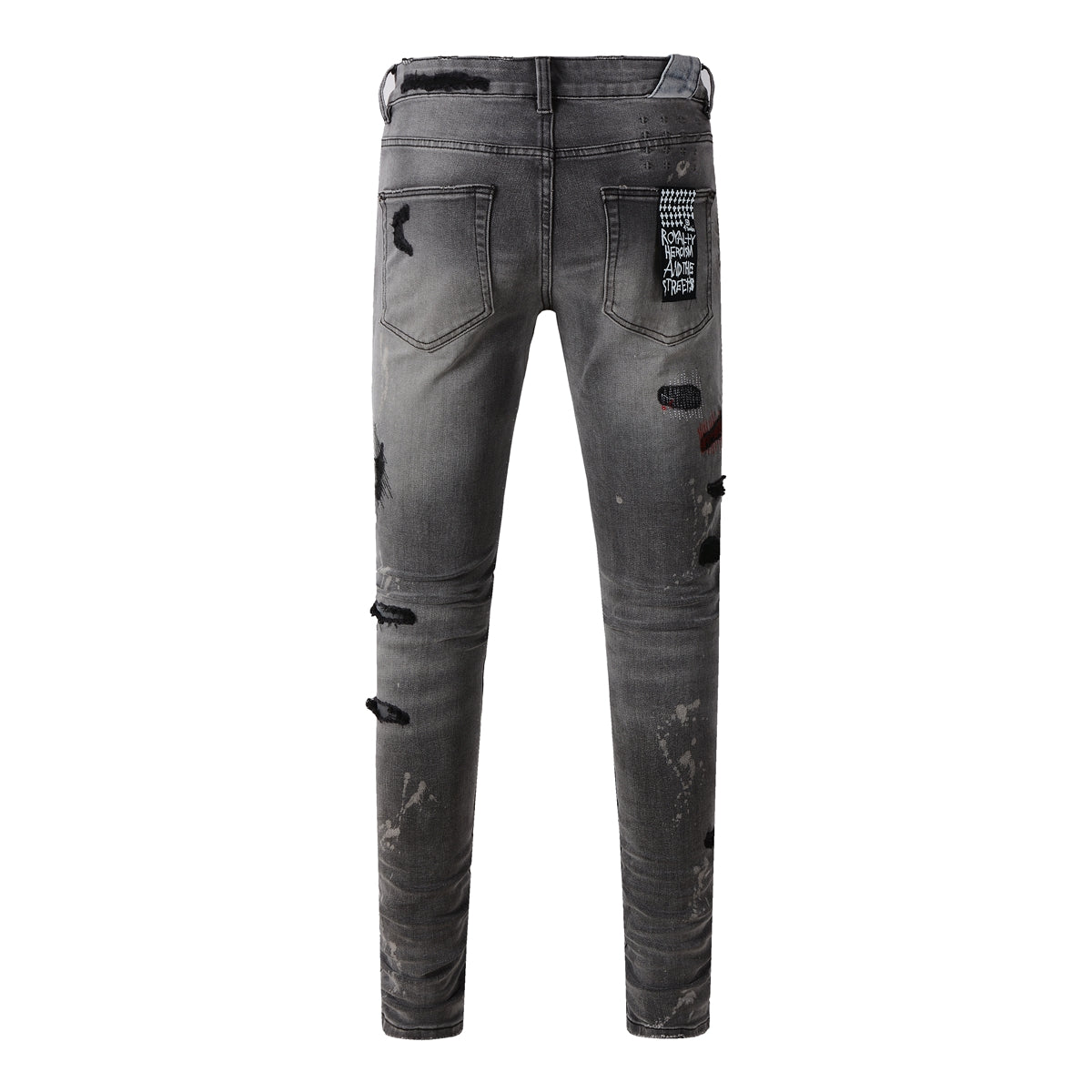Casual Gray Skinny Jeans with Bold Distressing 3014