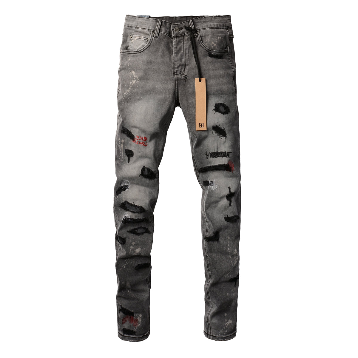 Casual Gray Skinny Jeans with Bold Distressing 3014