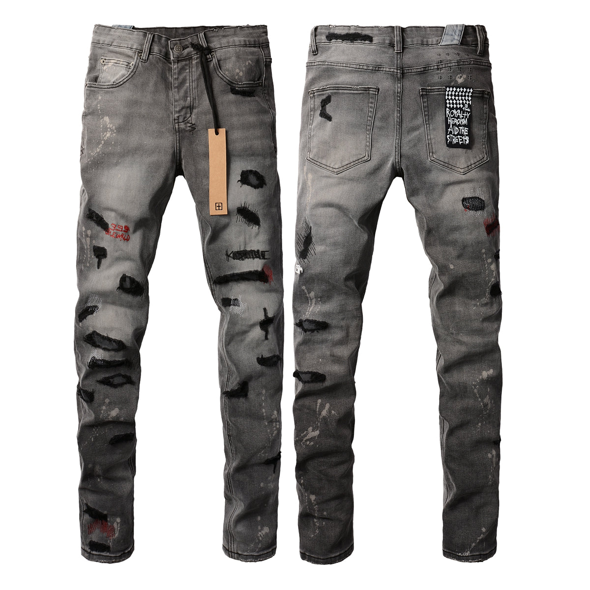 Casual Gray Skinny Jeans with Bold Distressing 3014