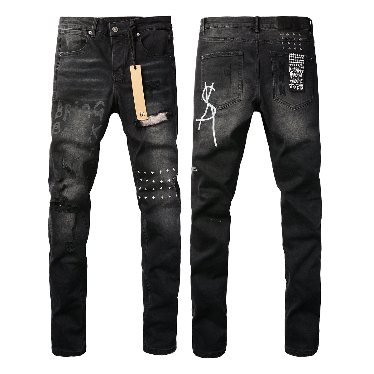 Slim Fit Black Denim with Distressed Details 3015
