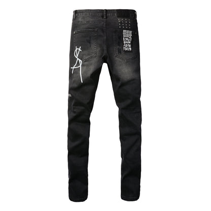 Slim Fit Black Denim with Distressed Details 3015