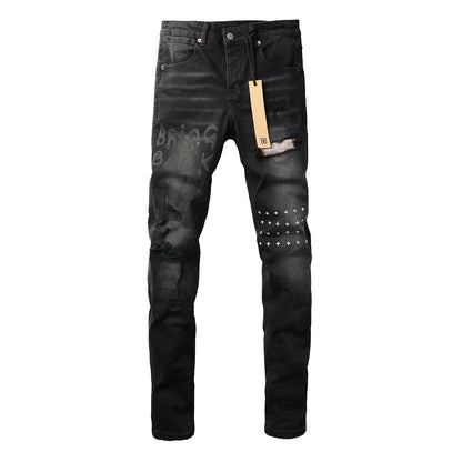Slim Fit Black Denim with Distressed Details 3015
