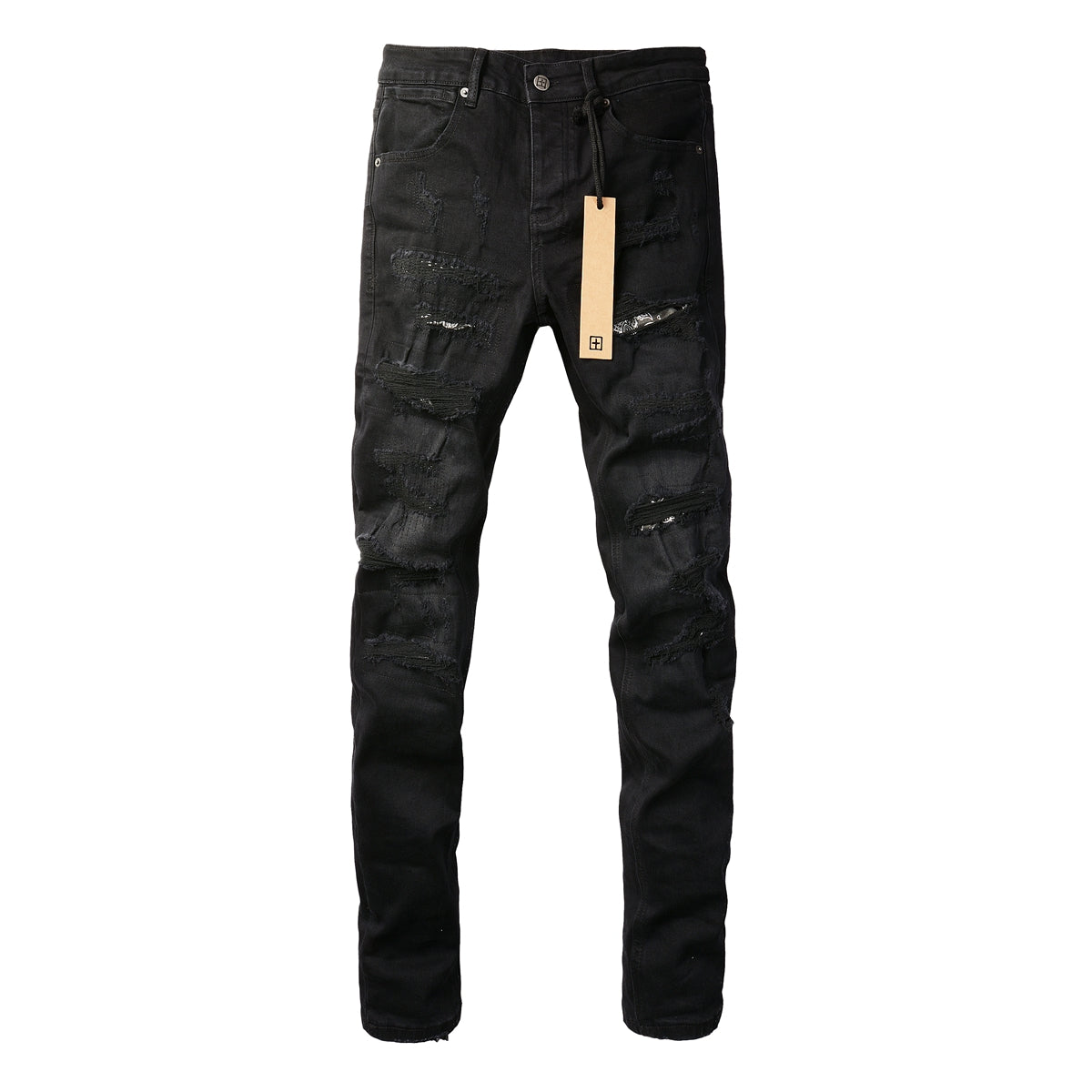 Jet Black Slim Fit Jeans with Logo Accent 3016