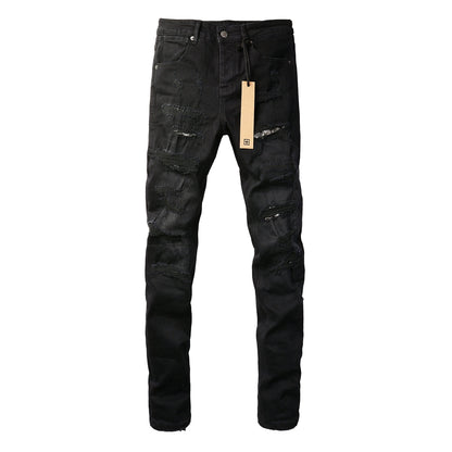 Jet Black Slim Fit Jeans with Logo Accent 3016