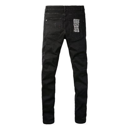 Jet Black Slim Fit Jeans with Logo Accent 3016