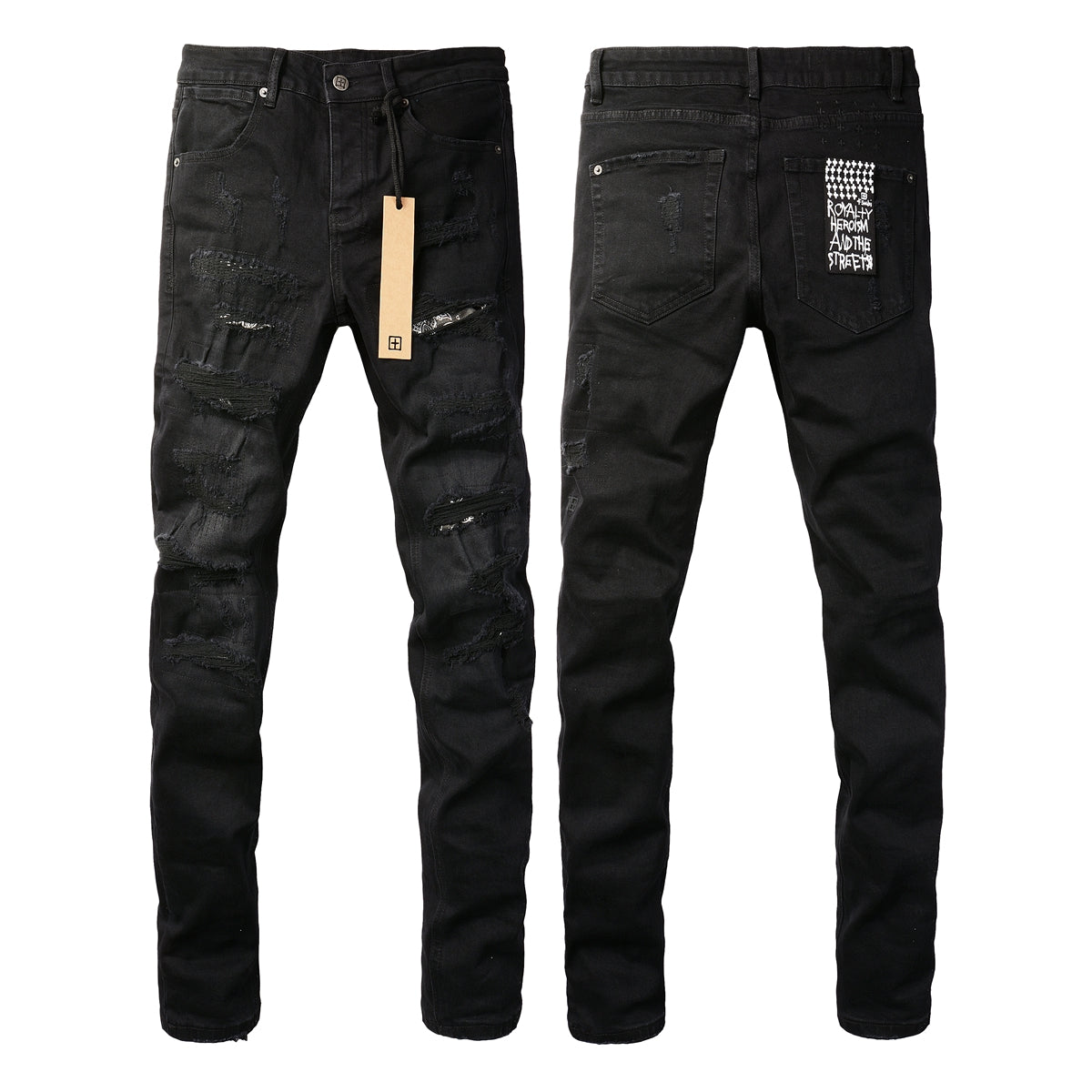 Jet Black Slim Fit Jeans with Logo Accent 3016