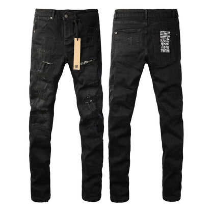 Jet Black Slim Fit Jeans with Logo Accent 3016