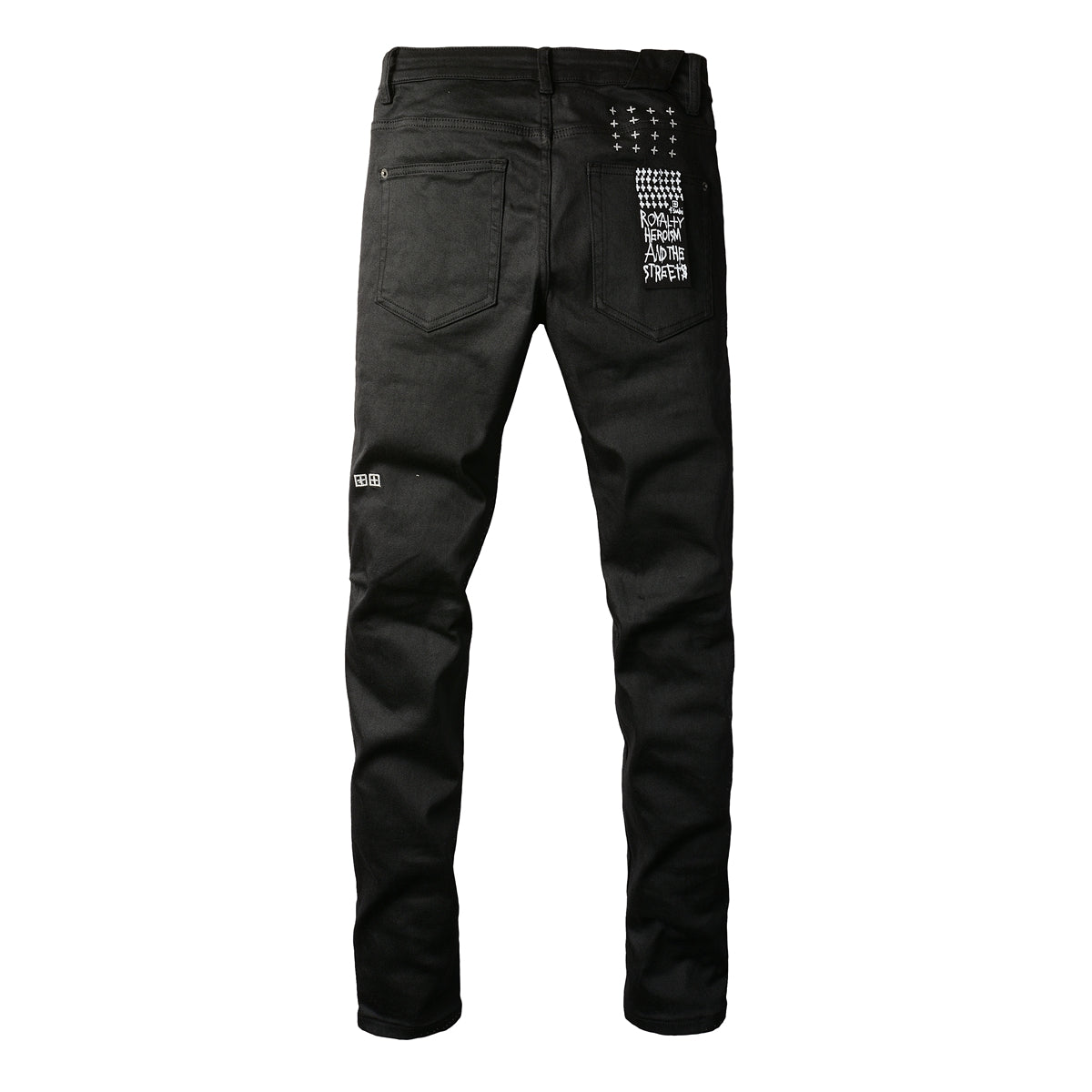 Solid Black Straight-Leg Jeans with Logo Detail 3020