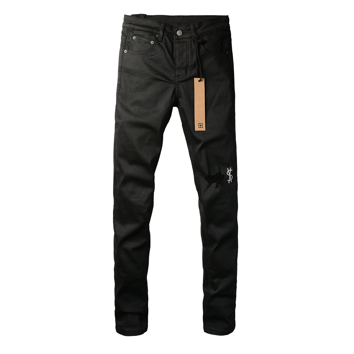 Solid Black Straight-Leg Jeans with Logo Detail 3020