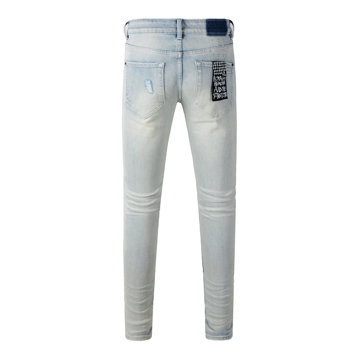 Casual Light Blue Skinny Jeans with Distressed Knee Details 3025