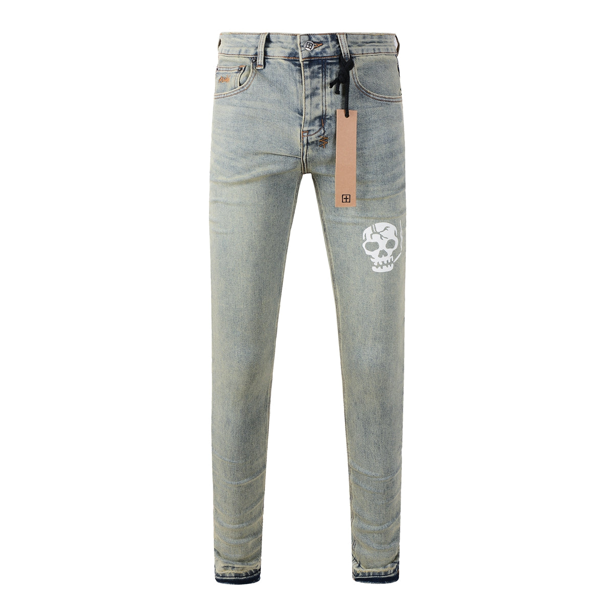 Modern Light Blue Denim with Artistic Smoking Skull Detail 3028