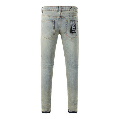 Modern Light Blue Denim with Artistic Smoking Skull Detail 3028