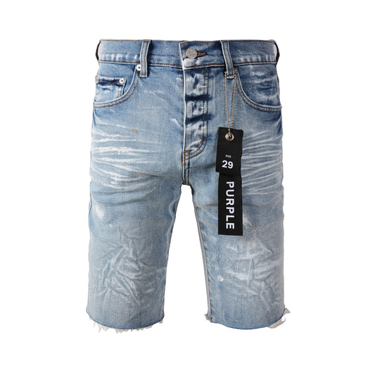 Casual Streetwear Denim Shorts for Men Featuring Distressed Detailing, Raw Cut Hem, and Faded Wash 5091