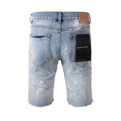 Casual Streetwear Denim Shorts for Men Featuring Distressed Detailing, Raw Cut Hem, and Faded Wash 5091
