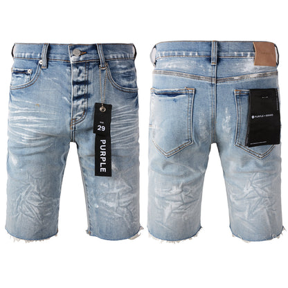Casual Streetwear Denim Shorts for Men Featuring Distressed Detailing, Raw Cut Hem, and Faded Wash 5091