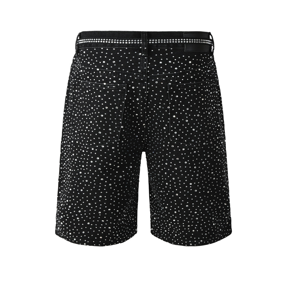 Mens Black Denim Shorts with Allover Rhinestone Embellishments and Sparkling Party Street Style 5095