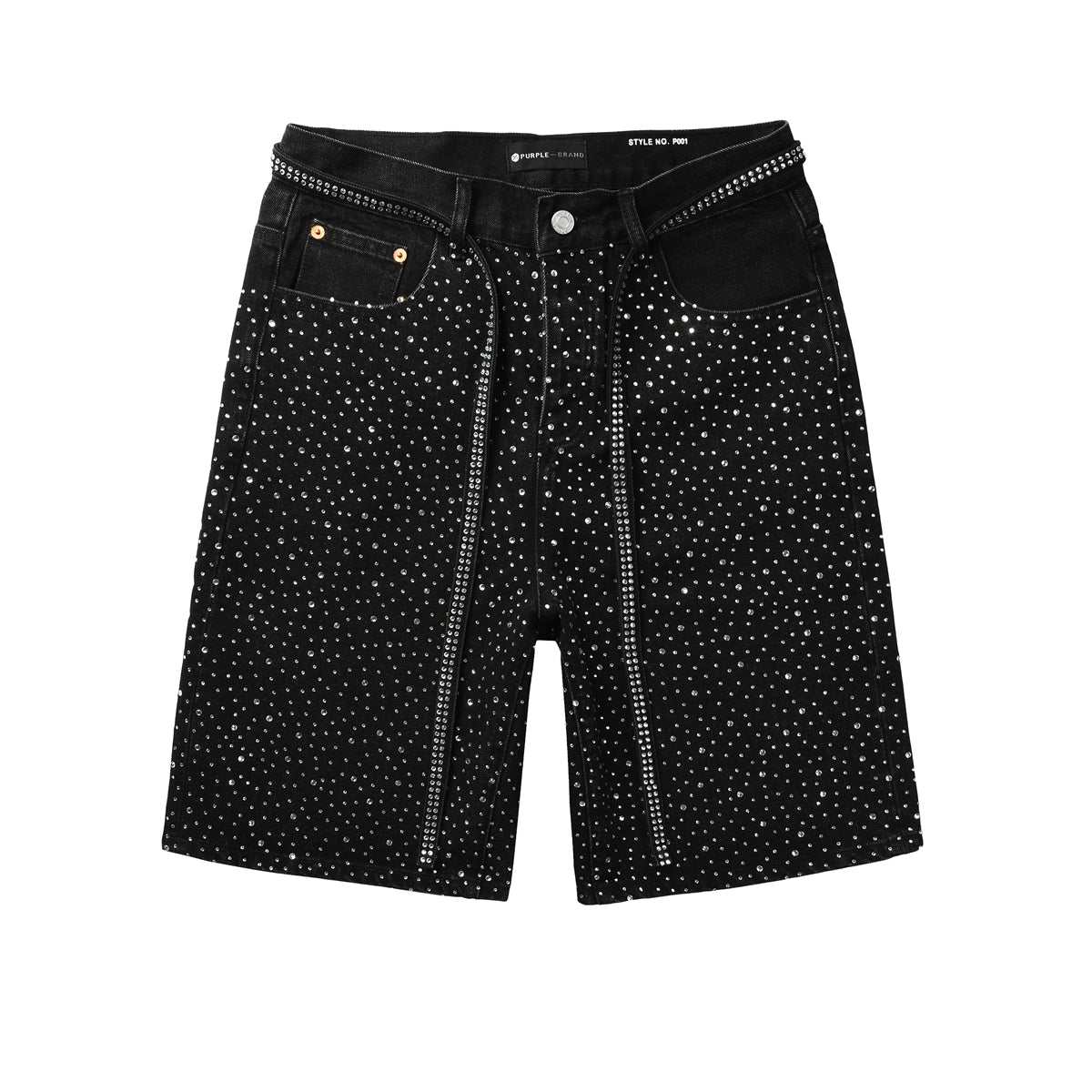 Mens Black Denim Shorts with Allover Rhinestone Embellishments and Sparkling Party Street Style 5095