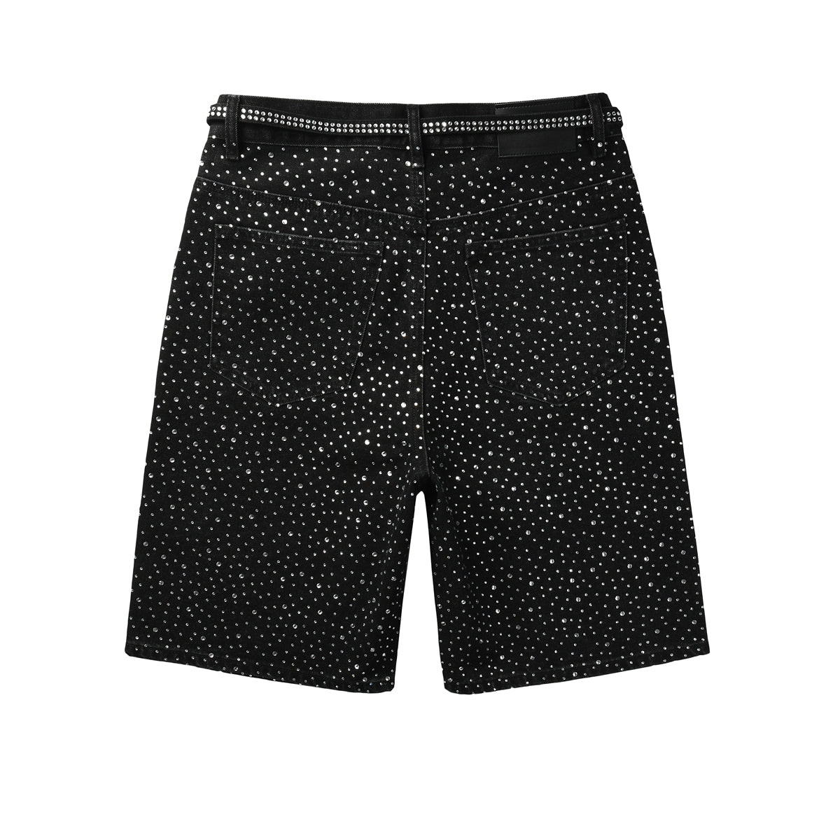 Mens Black Denim Shorts with Allover Rhinestone Embellishments and Sparkling Party Street Style 5095