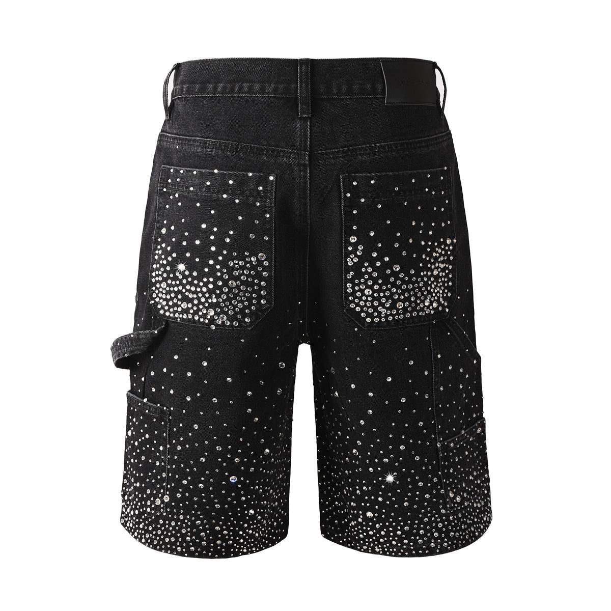 Luxury Bling Men's Black Jean Shorts Covered in Shiny Rhinestones for Night Out Fashion 5099