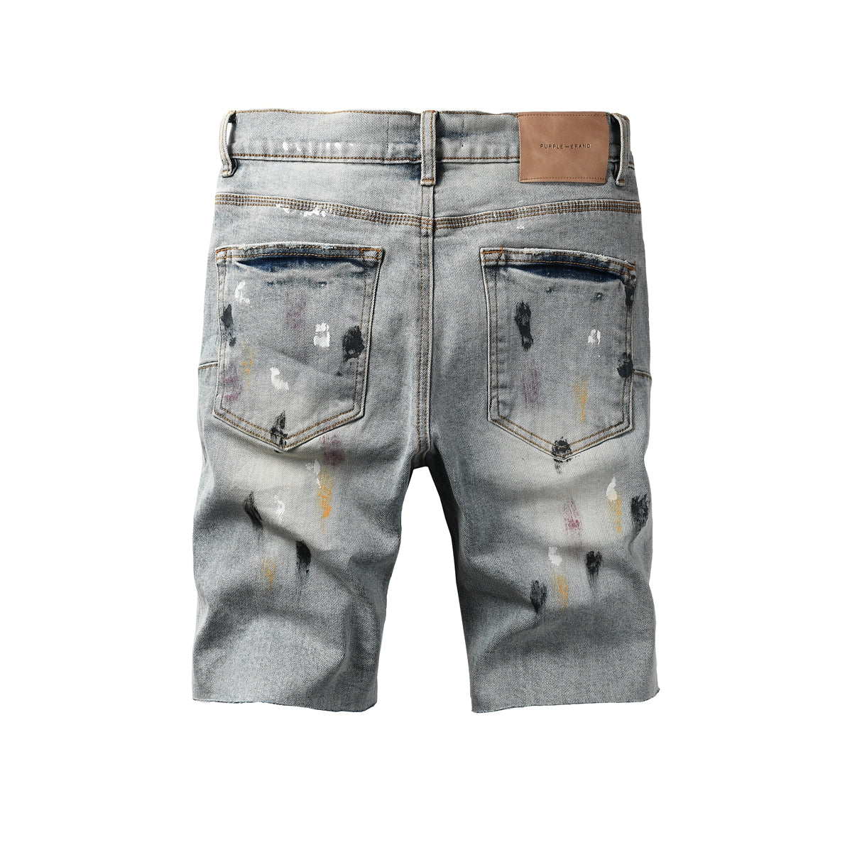 Men’s Light Blue Paint Splatter Denim Shorts with Distressed Streetwear Look 5101