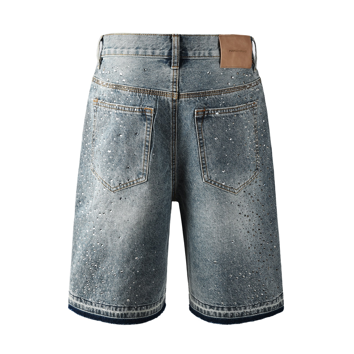 Luxury Hip Hop Denim Shorts with Glittering Rhinestone Embellishments and Vintage Washed Look 5102